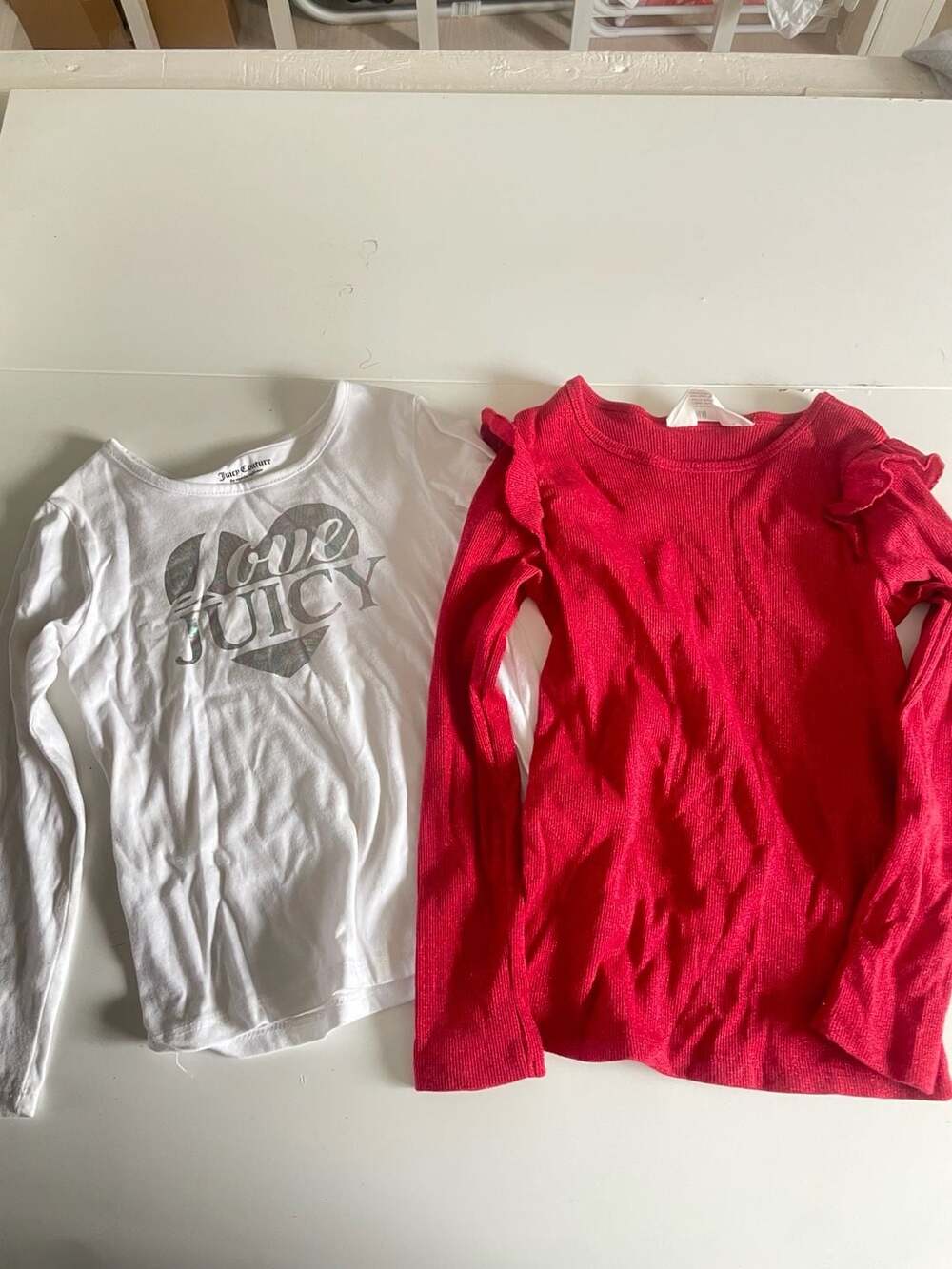 2 pack H&M & Juicy Couture Ruffle-Trimmed Long Sleeve Rib Top Size 6X/7 Red
